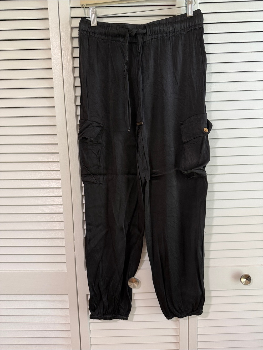Black Satin Jogger Pants with Drawstring and Pockets